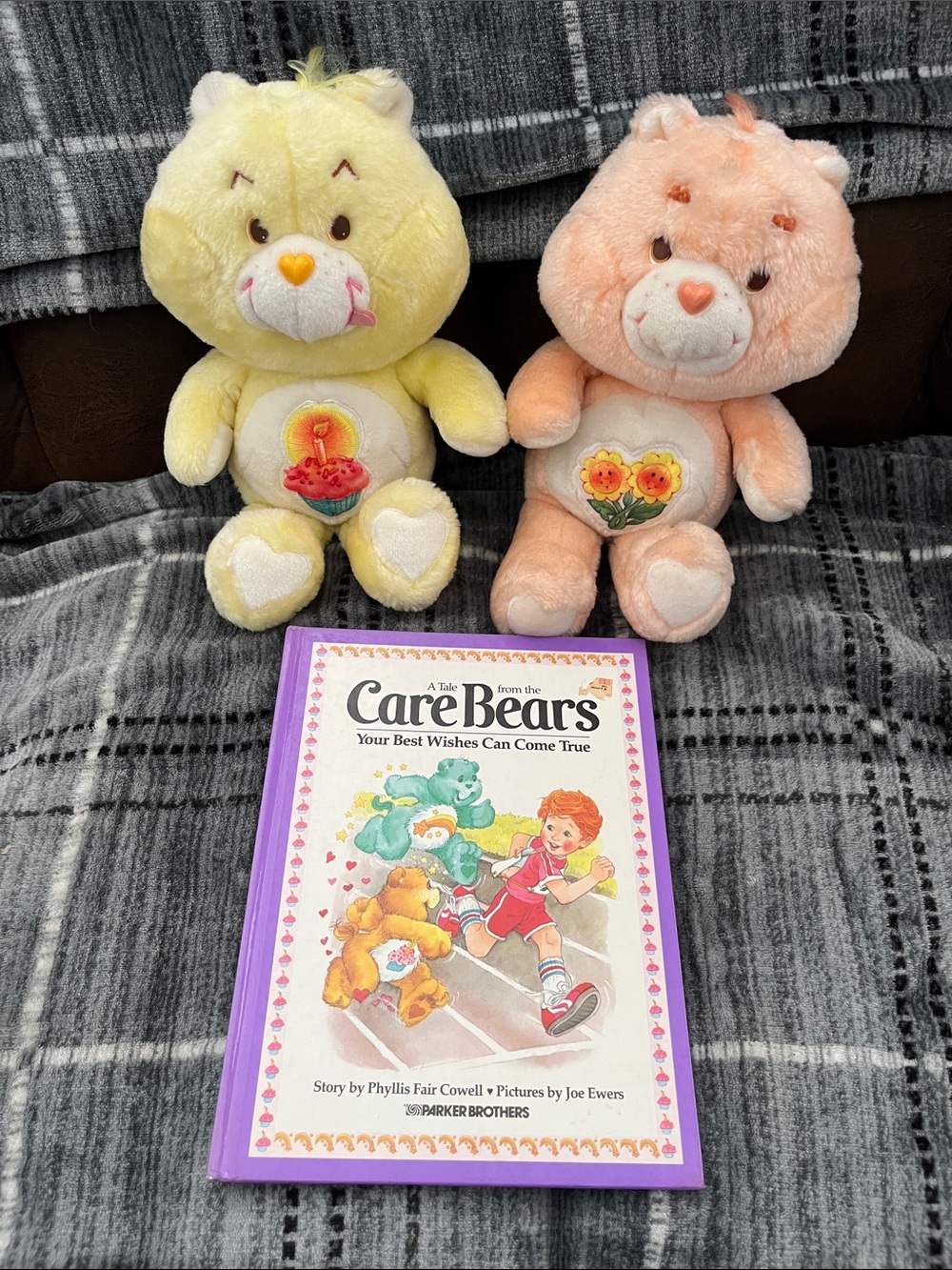 VINTAGE Care Bears Birthday Bear &  Friend Bear Plushies with ORIGINAL Storybook